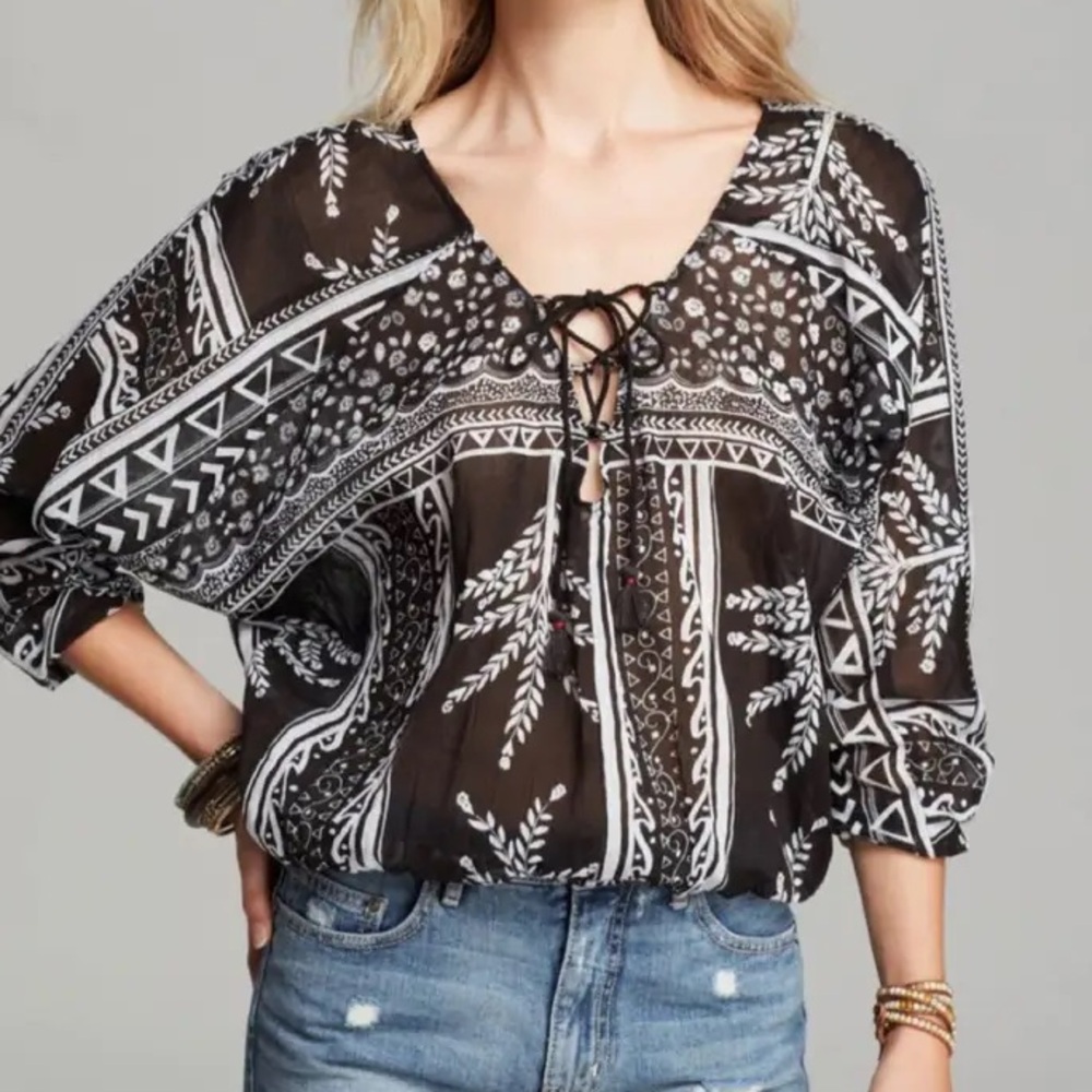 Free People Yo Yo Geo Lace Up Blouse